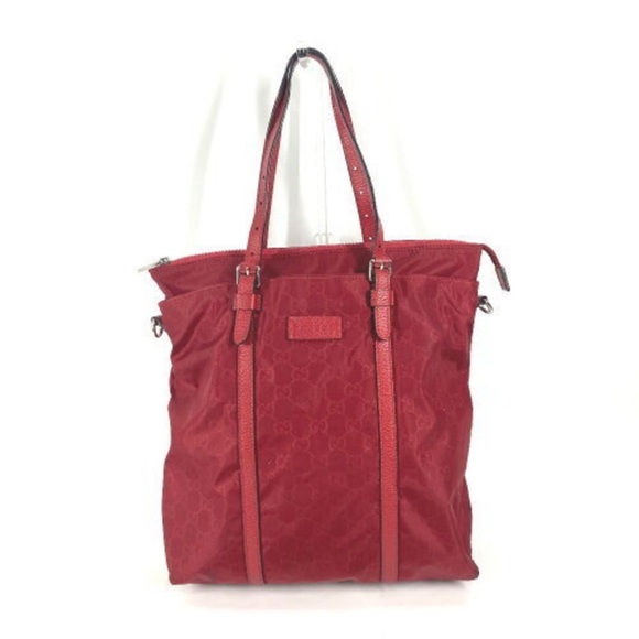 Gucci Red GG Nylon Tote Bag with Leather Trim - Picture 3 of 16